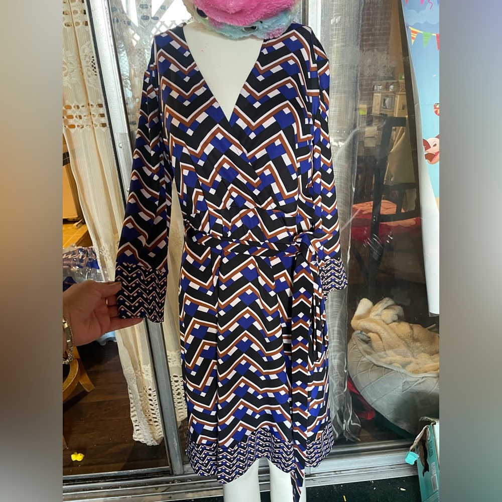 INC International Concepts Blue and Black Chevron Dress